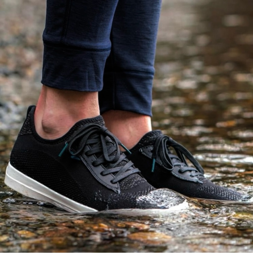 Vessi Black Knit Sneakers with White Sole